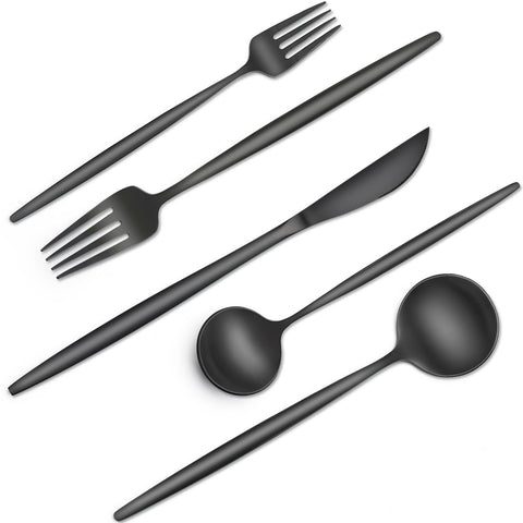 CACOLES 40-piece black silverware set for elegant table settings and everyday dining.