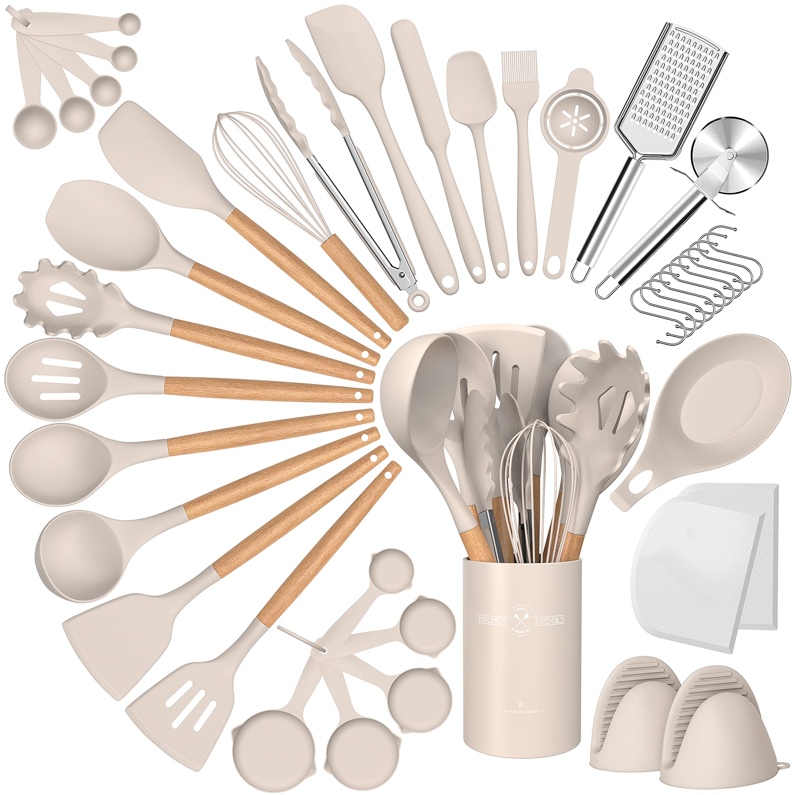 CACOLES 43-piece silicone utensil set assembled for organized, versatile cooking