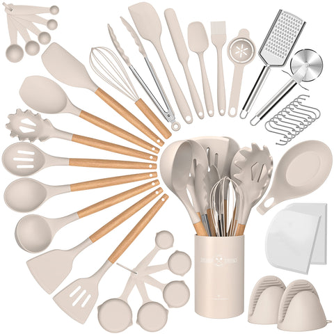 CACOLES 43-piece silicone utensil set assembled for organized, versatile cooking