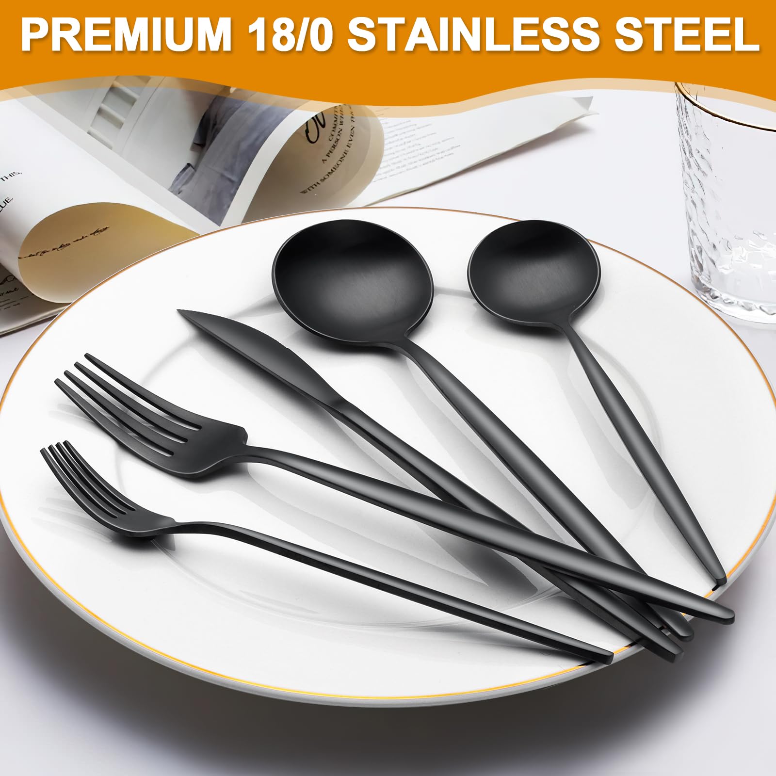CACOLES dinner knives black handle for precise cutting and elegant setting.