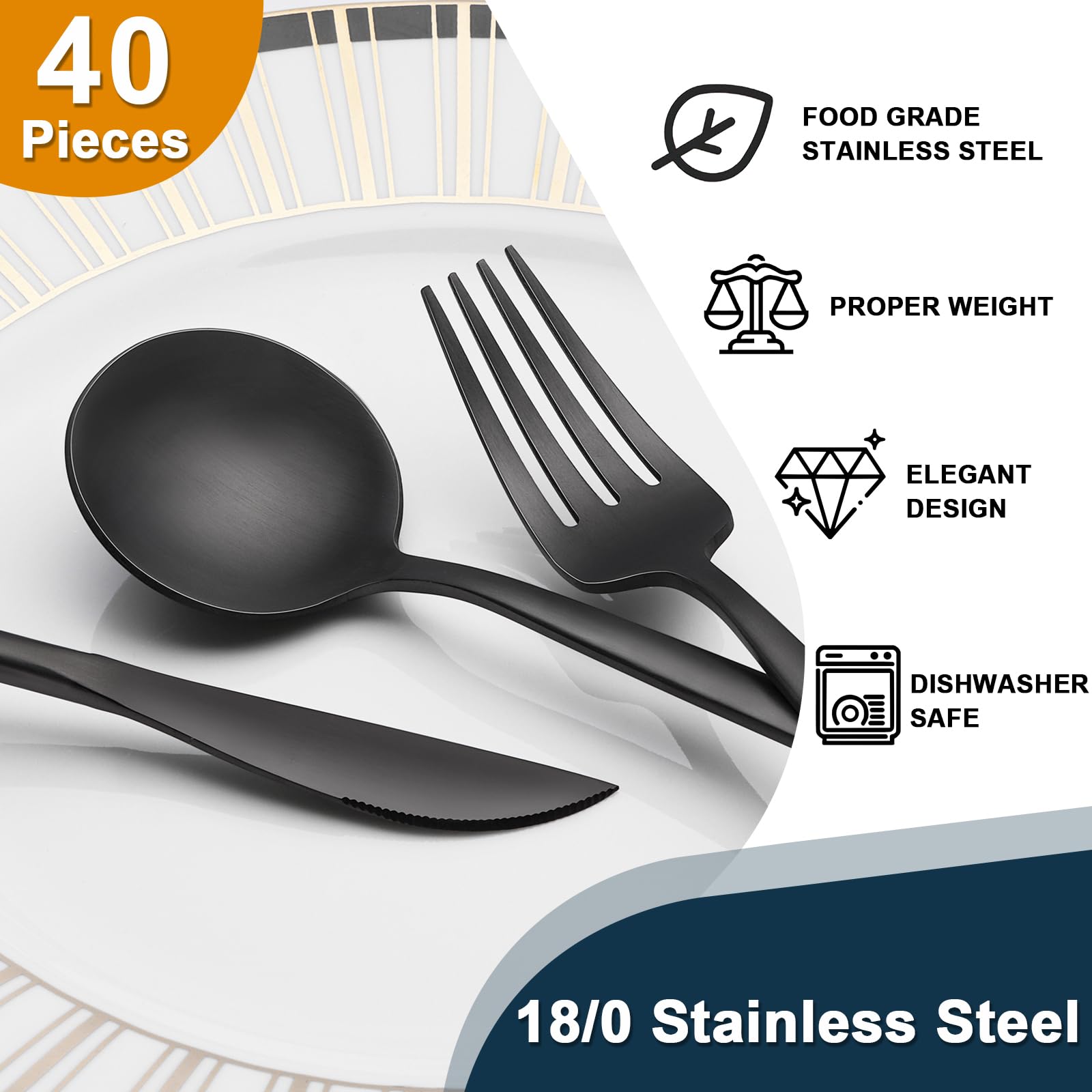 CACOLES dinner spoons black finish for smooth dining and generous bowls.