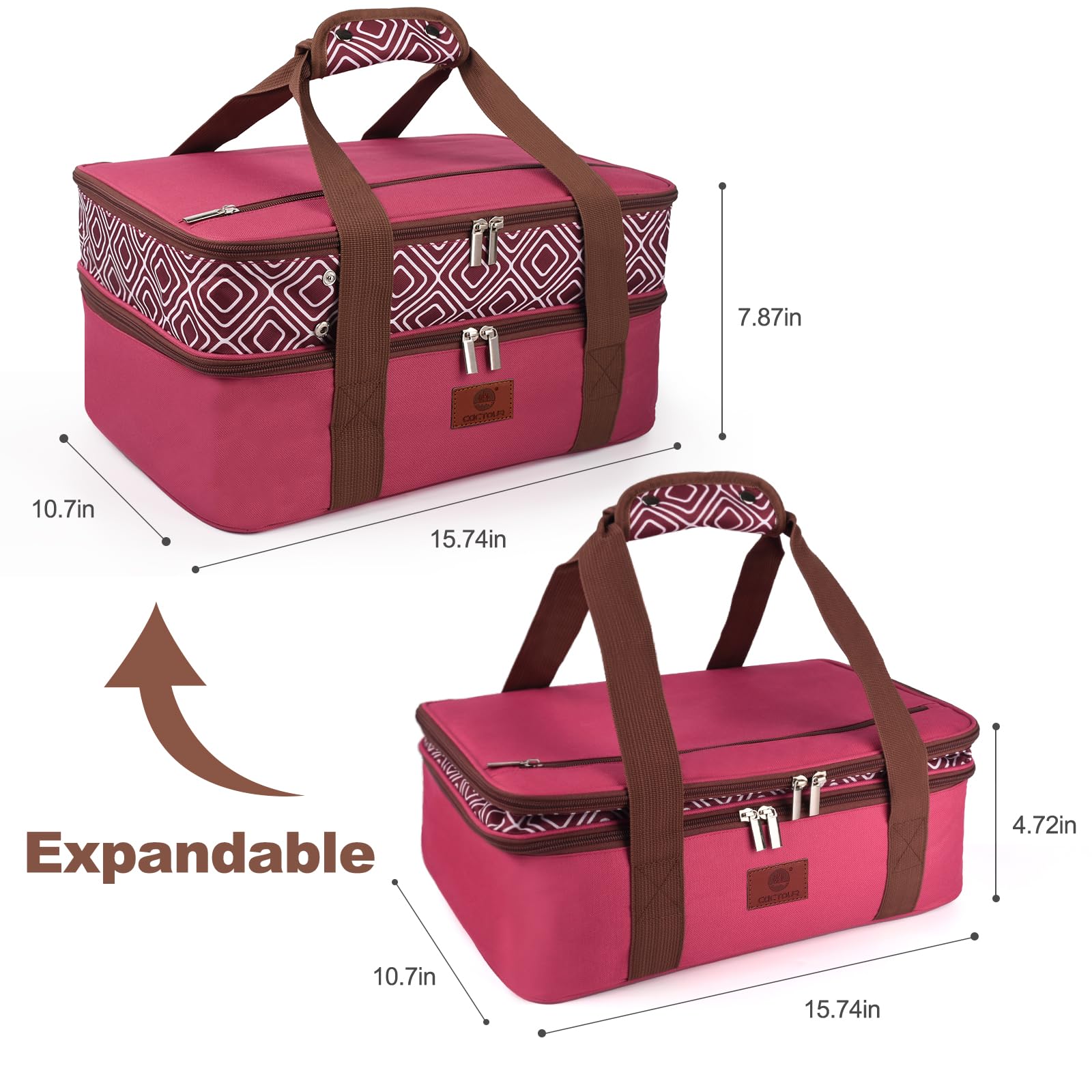 CaCTOUR fits 9x13 or 11x15 dishes for versatile serving on the go.