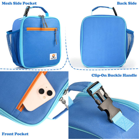 cactour blue lunch bag ready for school, picnic, and travel.