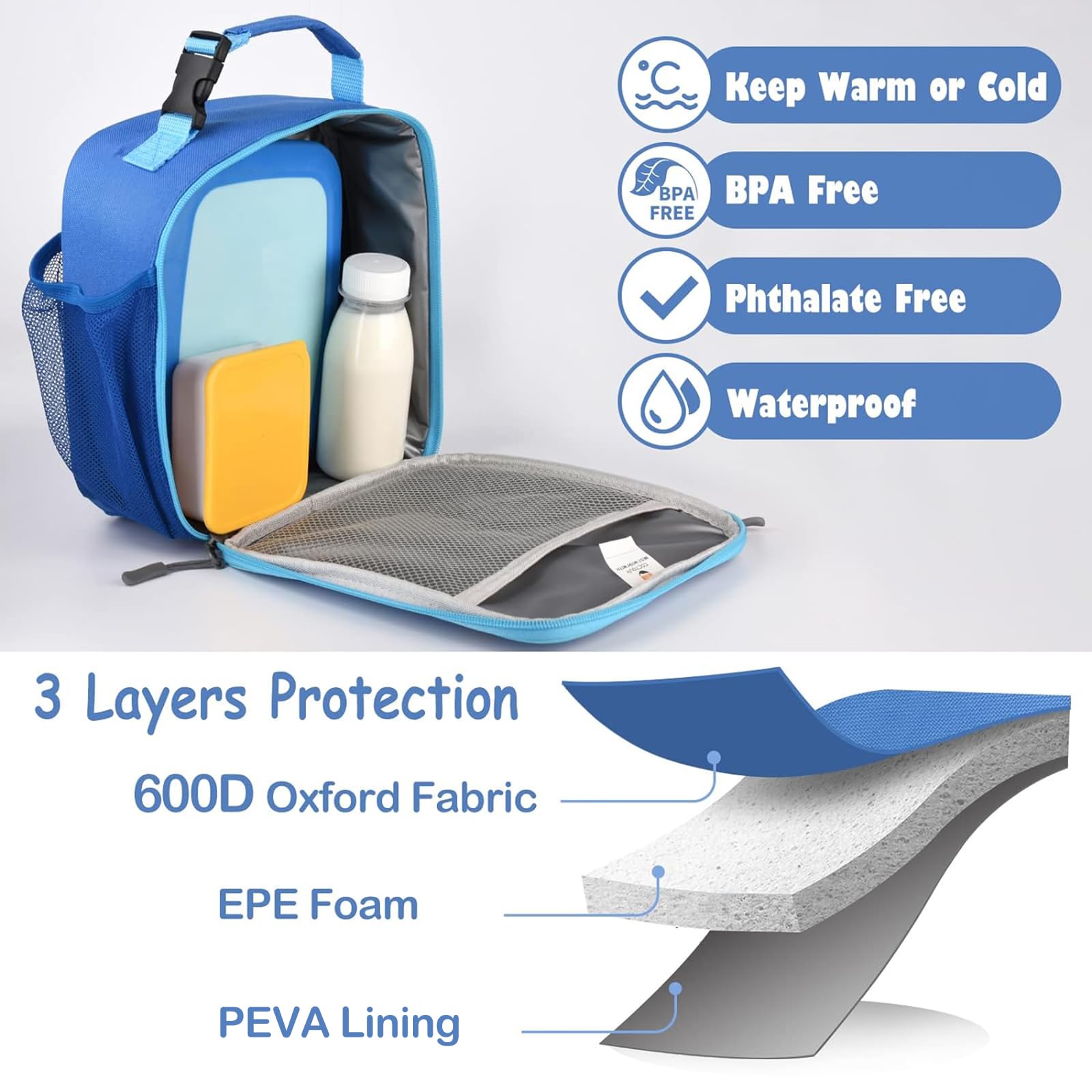 cactour lunch bag detachable handle feature shown for easy attachment to backpacks.