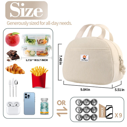 CaCTOUR lunch bag front zip pocket stores keys and small essentials securely
