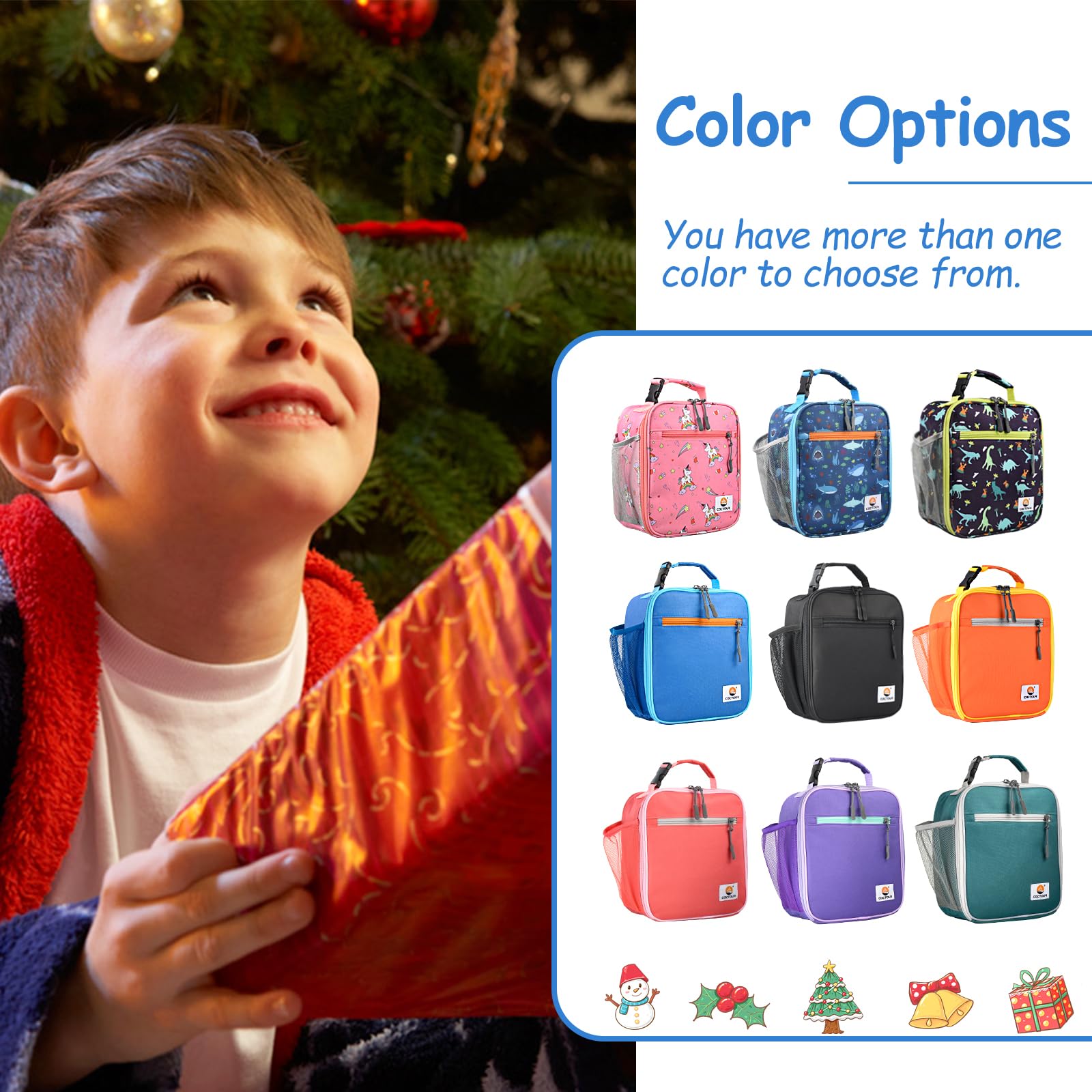 cactour lunch box kids blue side pocket view promoting beverage storage and organization.