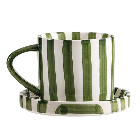 CACXKEP striped art cup and saucer for daily coffee rituals.