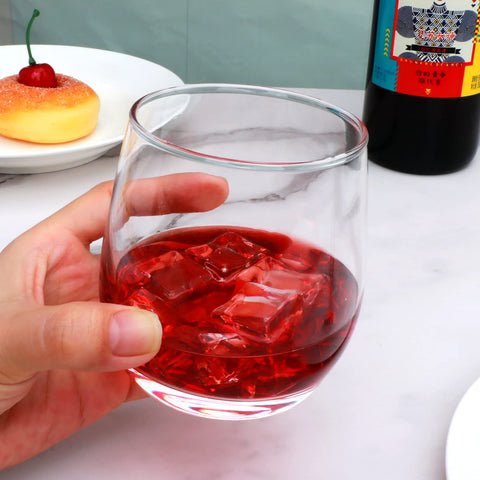 Cadamada 12oz glass with ergonomic design for comfortable grip.