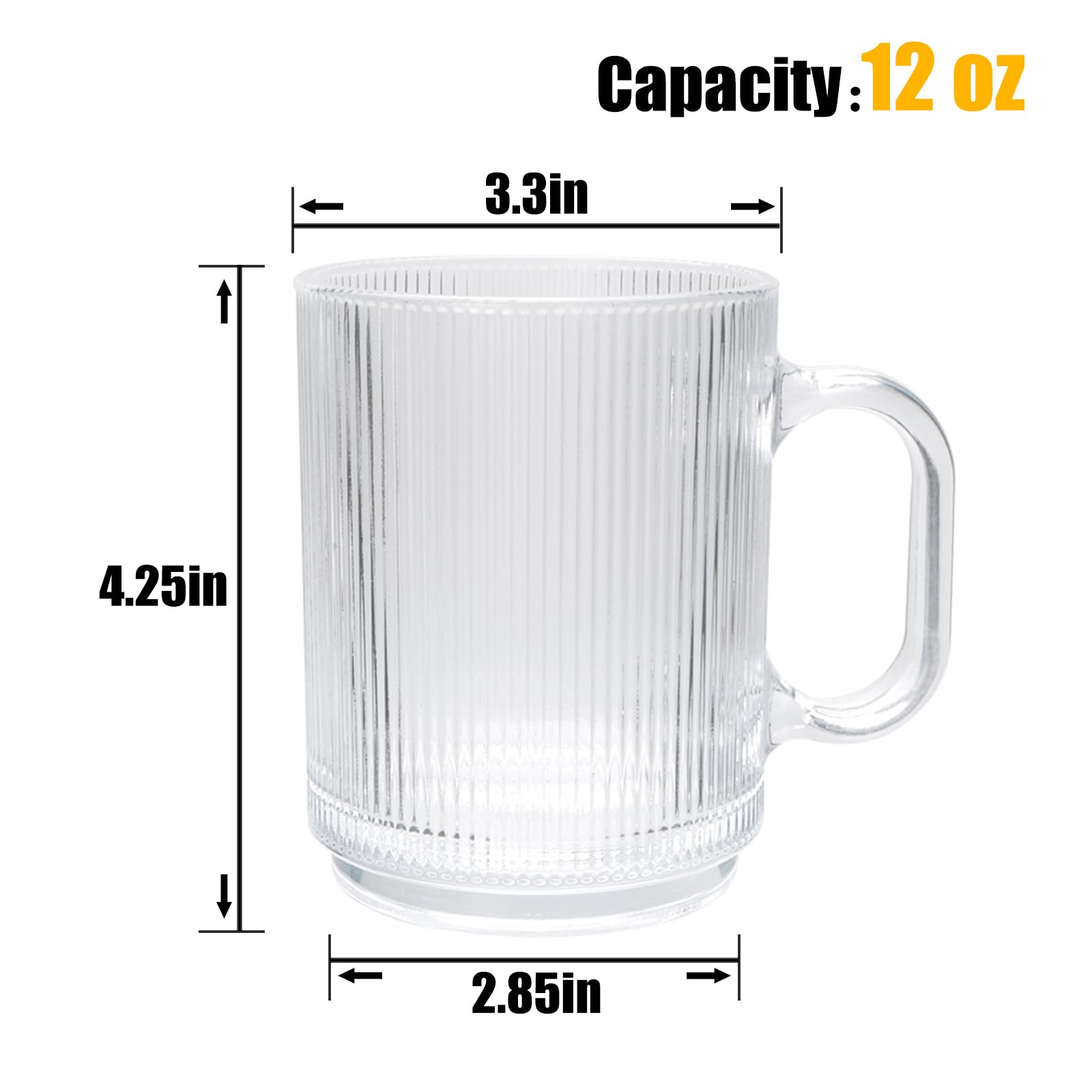 Cadamada ribbed glass mugs 12oz offer textured grip and style.