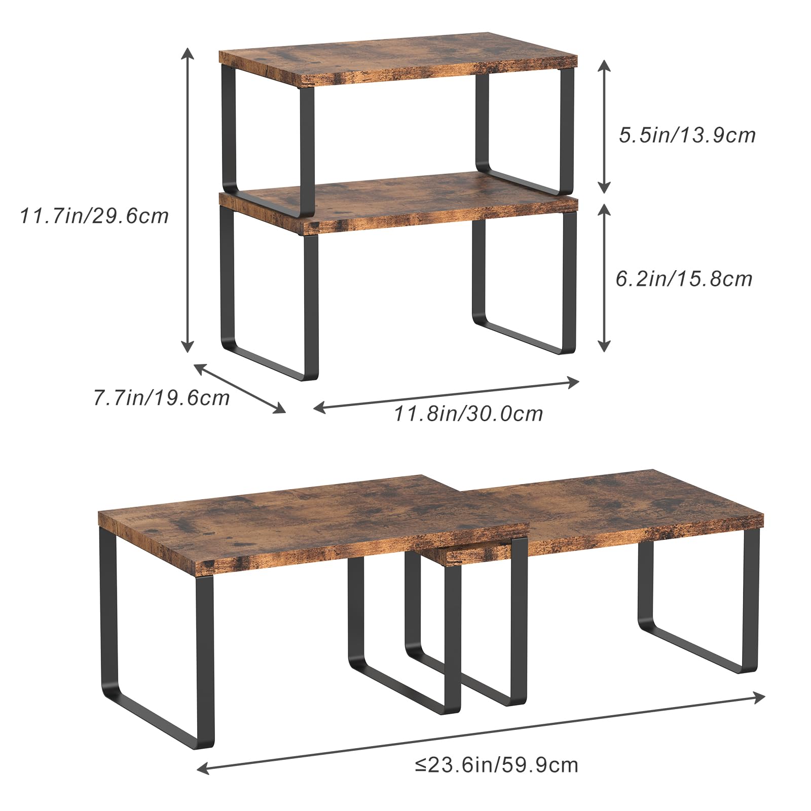 CADUKE rustic brown wood with black metal frame, ideal for kitchen or bathroom.