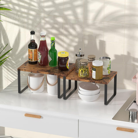 CADUKE two-tier counter shelf offers space-saving spice storage.