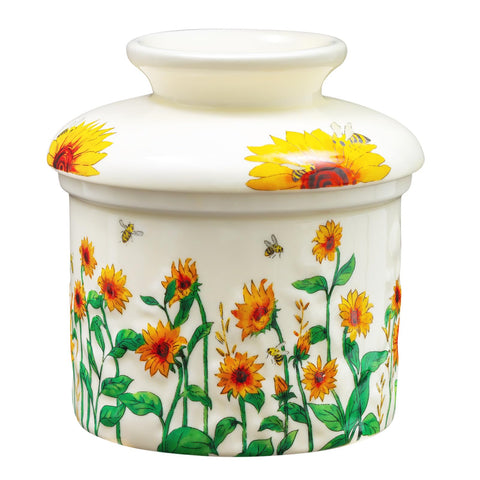 CADVJXZ butter crock with lid on countertop showing sunflower design for farmhouse charm and freshness.