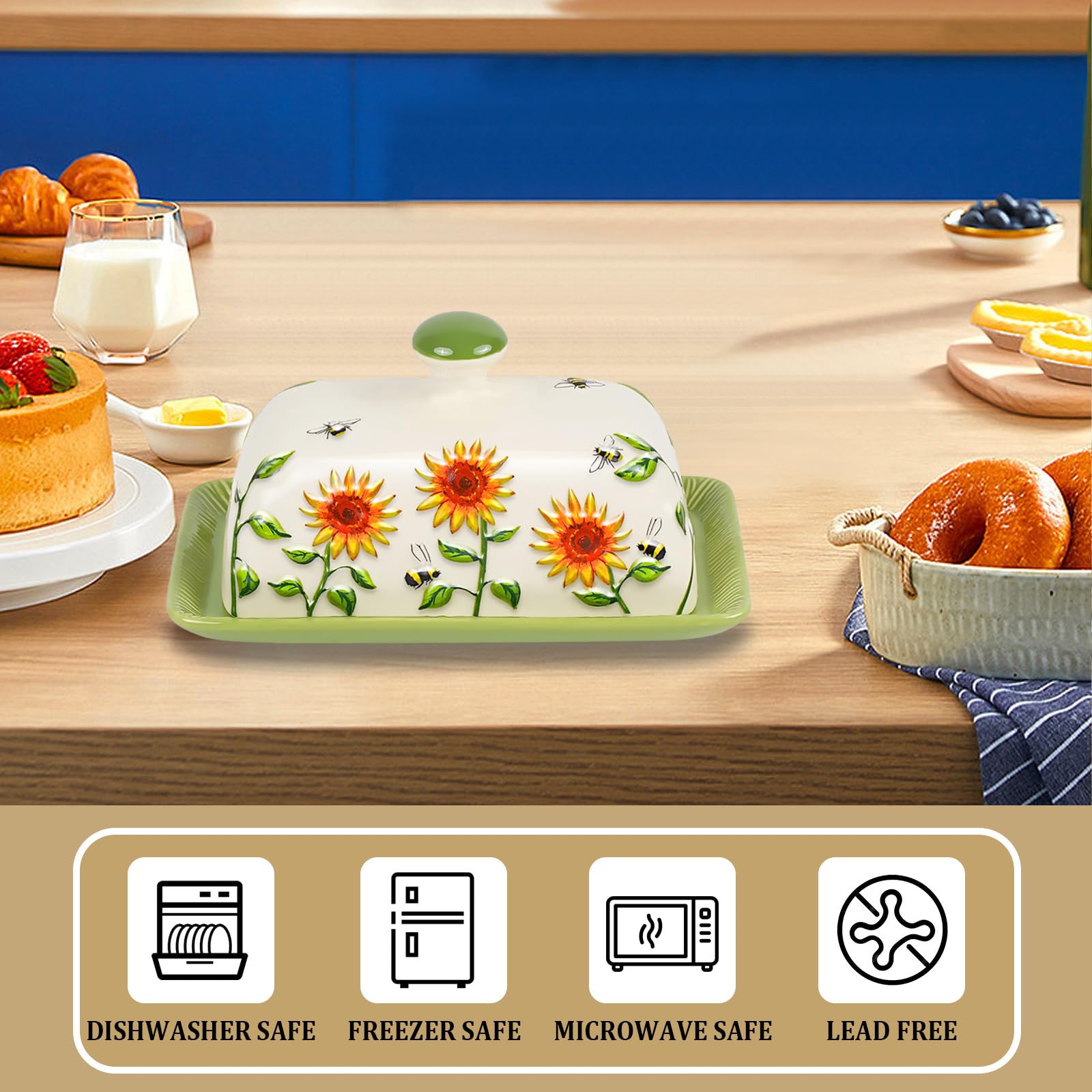 CADVJXZ sunflower butter dish in fridge demonstrates compact storage.