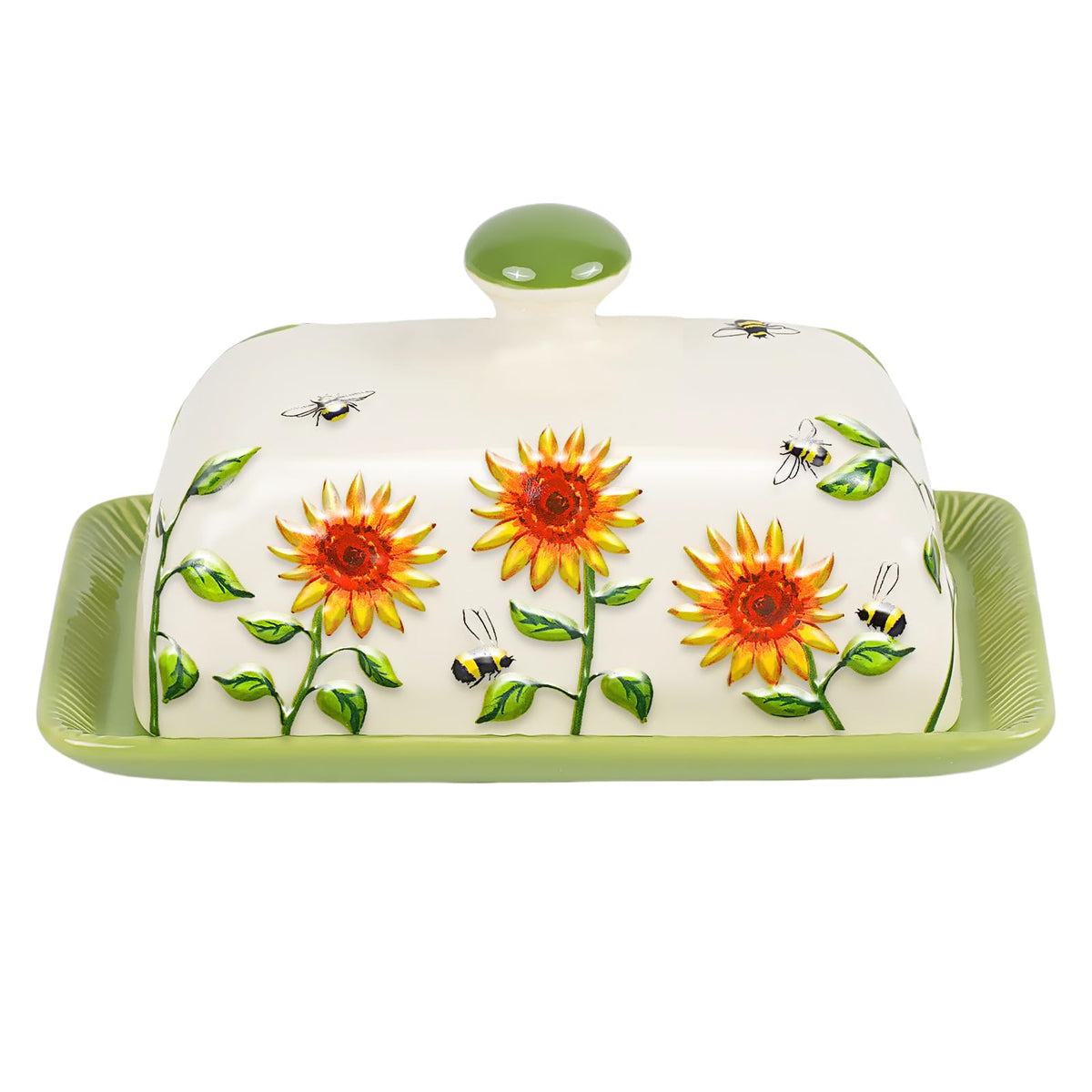 CADVJXZ sunflower butter dish with lid on countertop keeps butter fresh and dust-free.