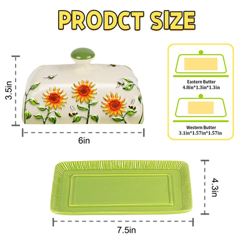 CADVJXZ sunflower butter dish side view shows space for a full stick of butter.