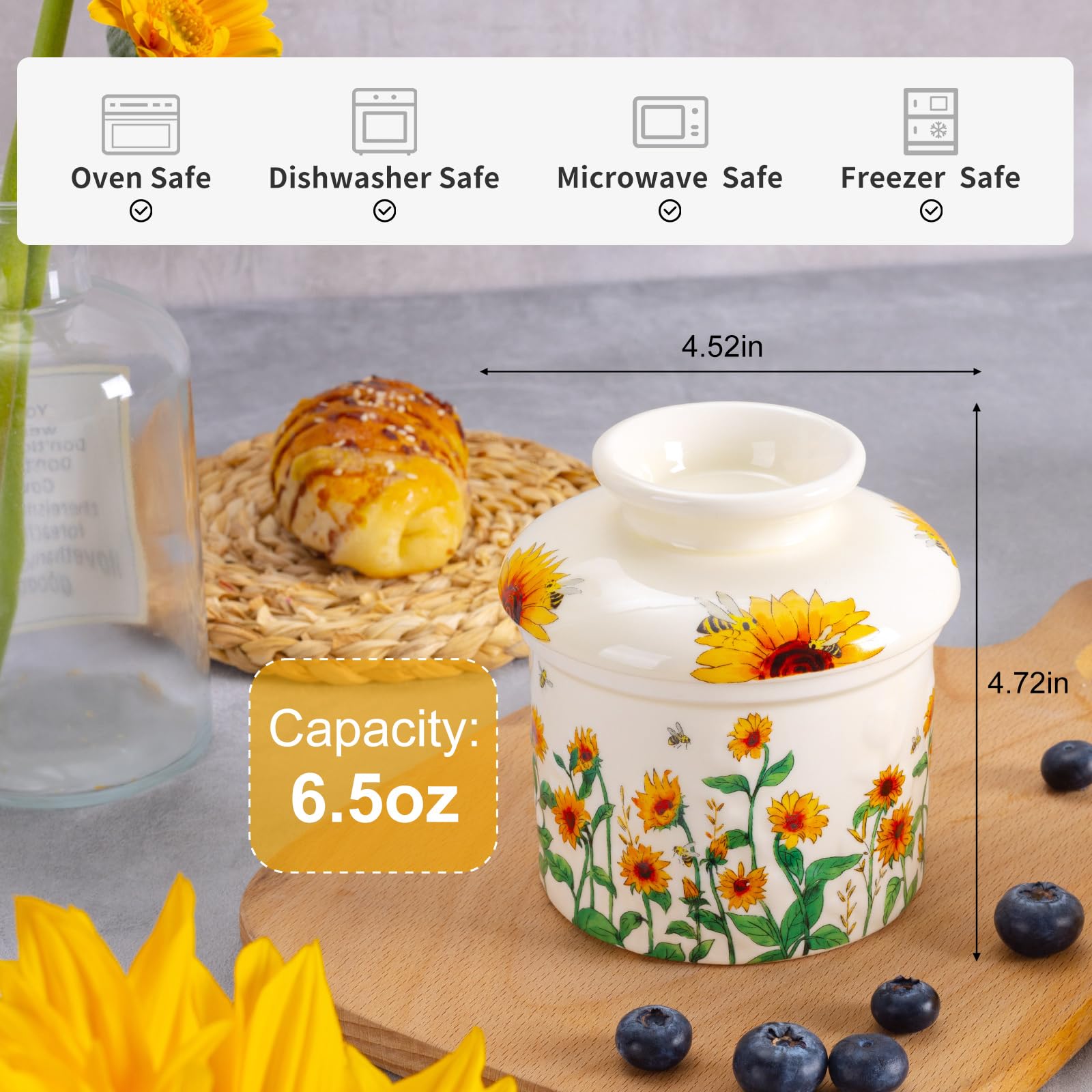 CADVJXZ water-seal butter keeper preserves freshness for spreadable butter at the counter.