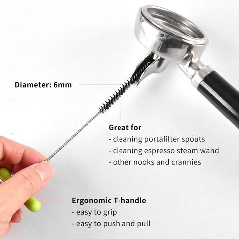 CAFEMASY espresso cleaning brush with nylon bristles reaches tight corners