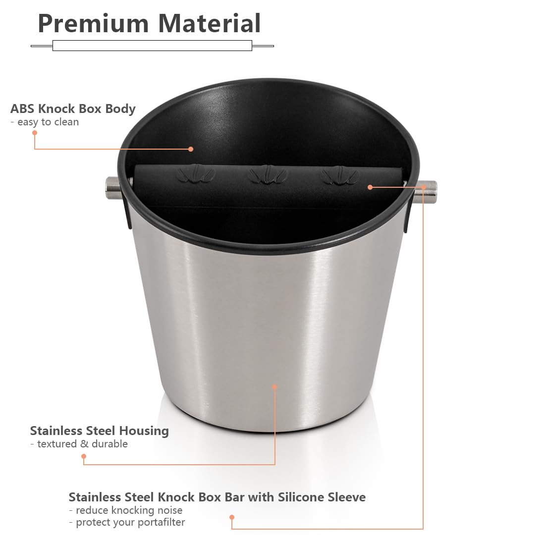 CAFEMASY anti-slip base keeps the knock box steady on the counter.