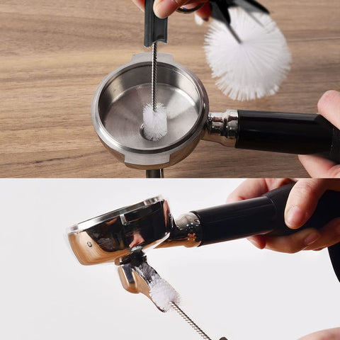 CAFEMASY Multipurpose brush cleans servers, frothers, mugs, and trays.