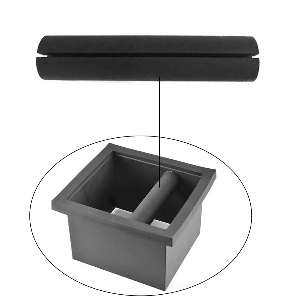 CAFEMASY rubber sleeve installed on square knock box demonstrates secure fit and noise reduction.