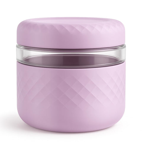 Cafezi 24oz glass lunch bowl with lid showing leakproof design for fresh meals.