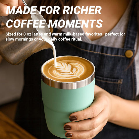 Cafezi navy cup with insulation keeps beverages warm and condensation-free.
