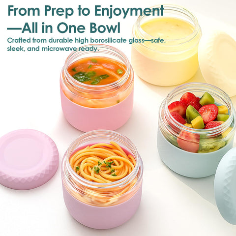 Cafezi glass lunch bowl with diamond-sleeve grip for easy handling.