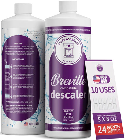Caffe Assaggio Breville Descaler hands dispensing shows mess-free, controlled application for convenience.