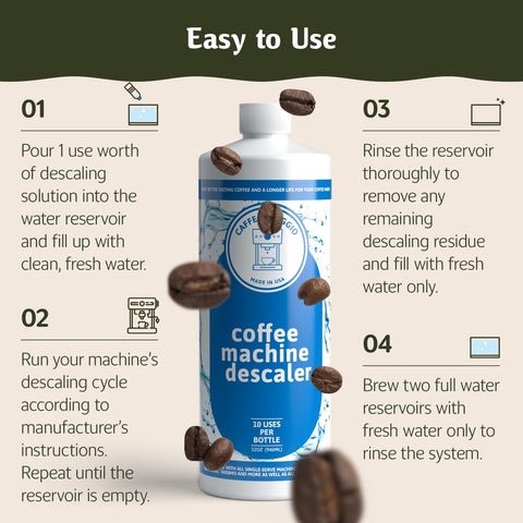 Caffe Assaggio bottle rests on a kitchen counter signaling an eco-friendly maintenance option.