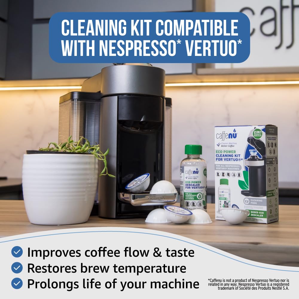 Caffenu descaler action showing fast, stain-free cleaning