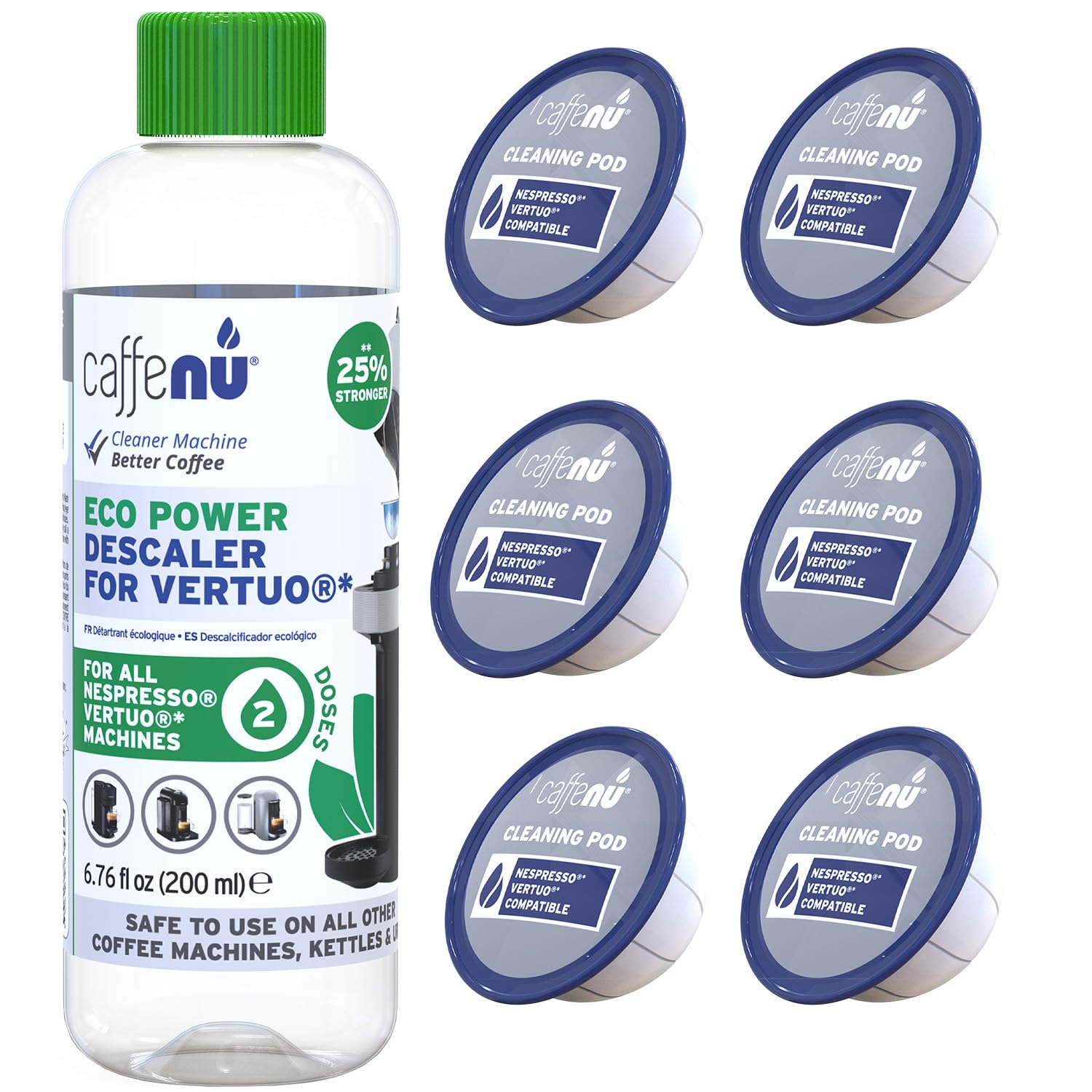 Caffenu Vertuo descaling kit with 200ml solution for quick scale removal