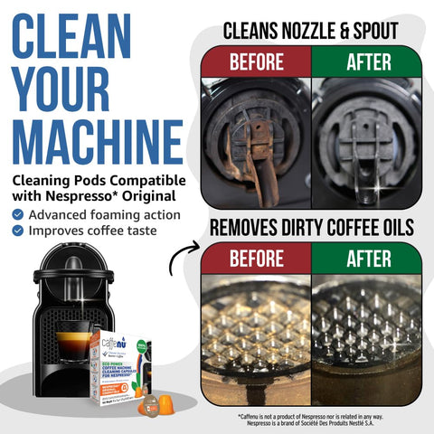 Caffenu cleaning pod closeup demonstrates rapid cleaning action.