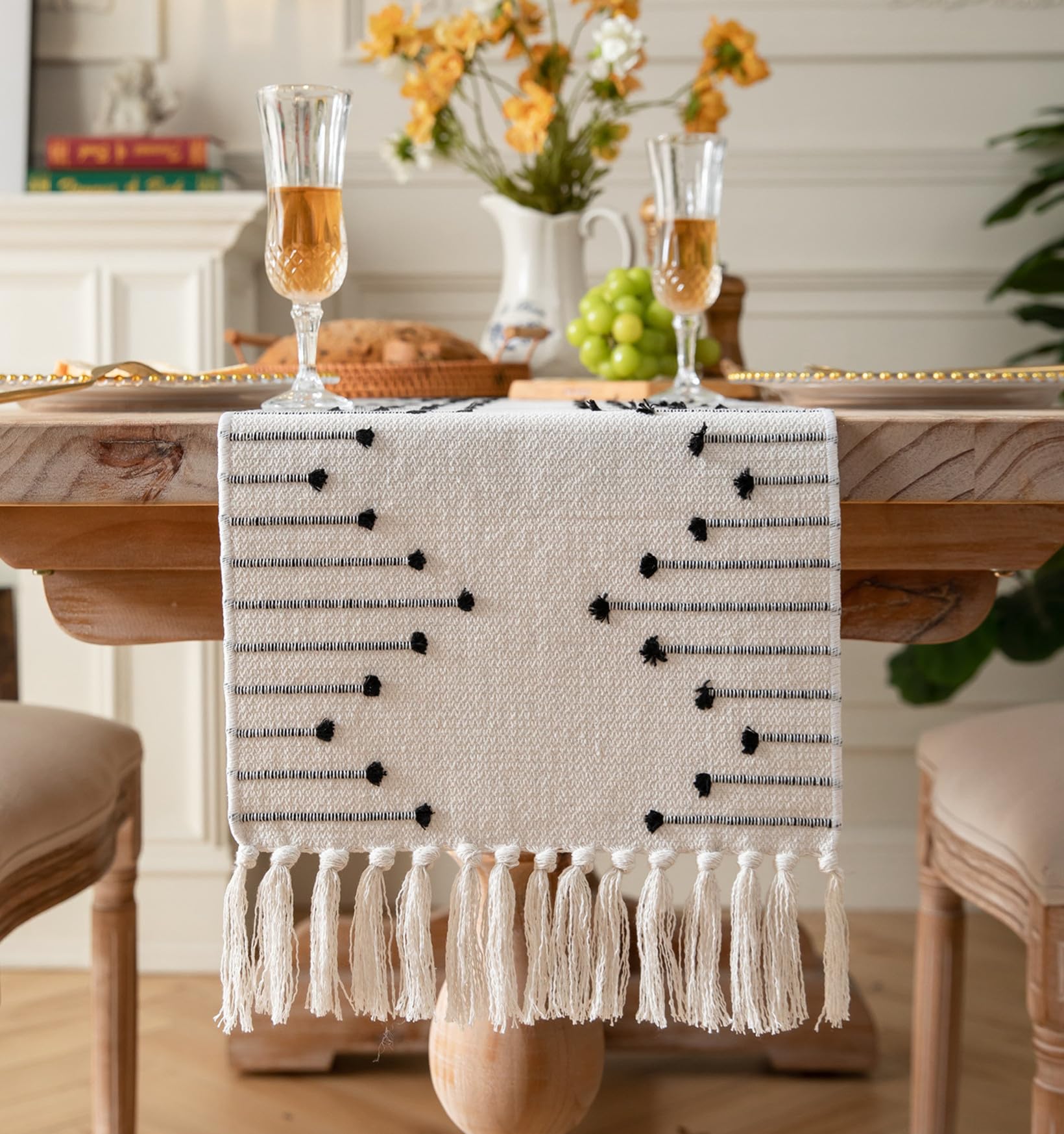 Caflife boho table runner natural cotton for dining tables and surface protection