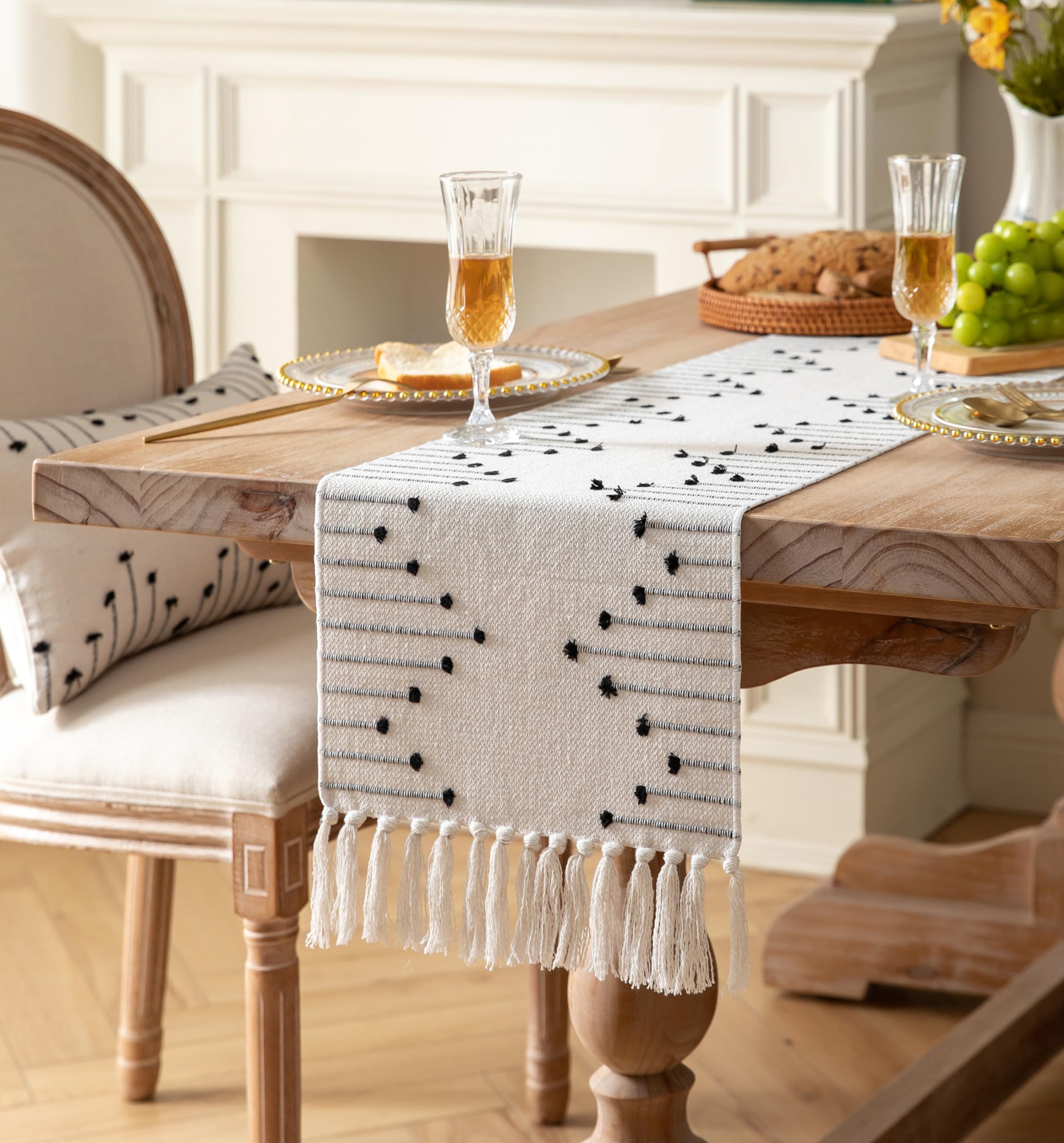 Caflife boho table runner tassels close-up highlighting decorative tassels for styling