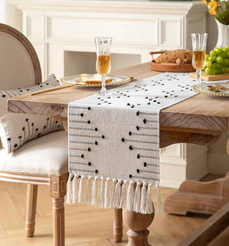 Caflife boho table runner tassels close-up highlighting decorative tassels for styling