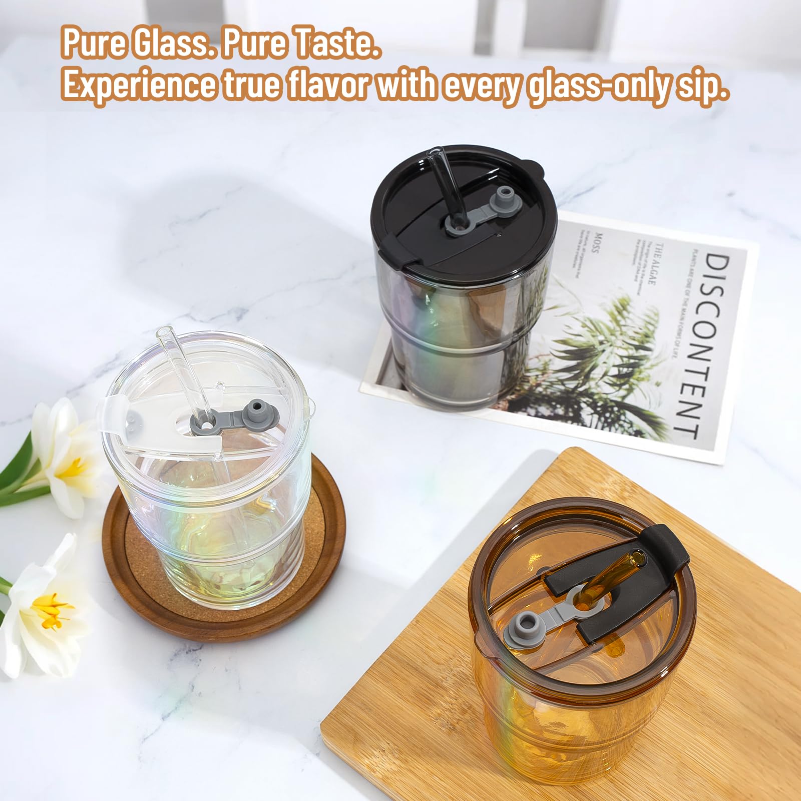 Cafezi glass straw included for a smooth sip with the tumbler
