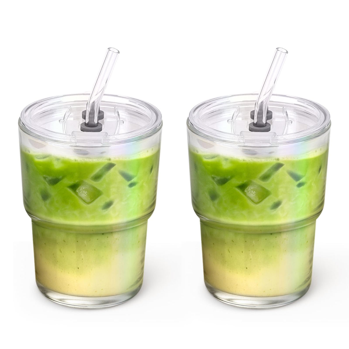 Cafezi 13oz glass tumbler with iridescent lid for stylish spill resistant on the go sipping