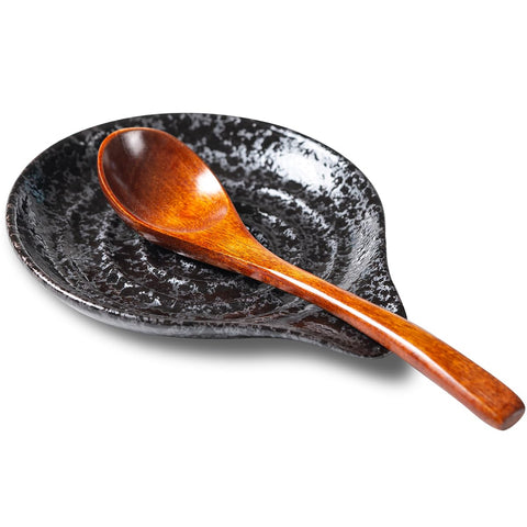 Caigmo spoon rest black front view keeps counters clean and organized.
