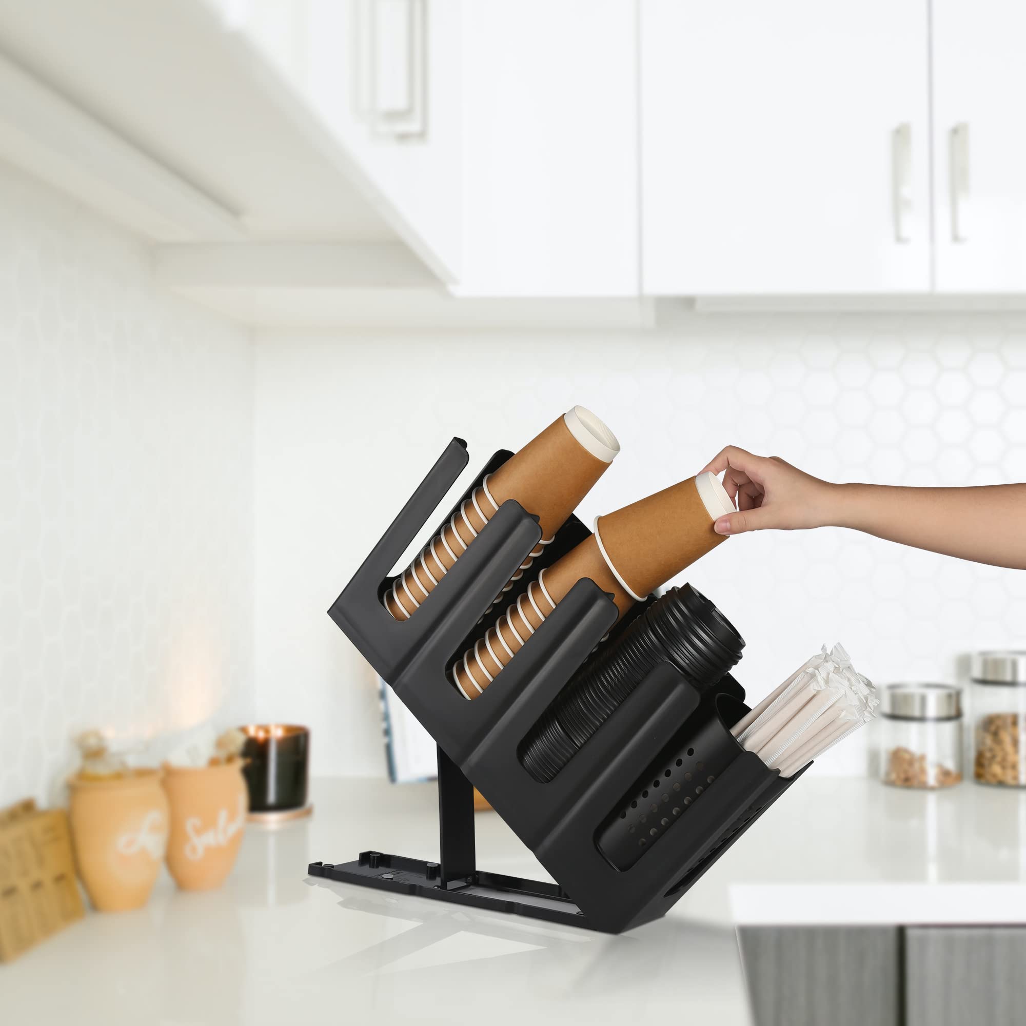 Cairondin four-compartment organizer holds cups lids and straws