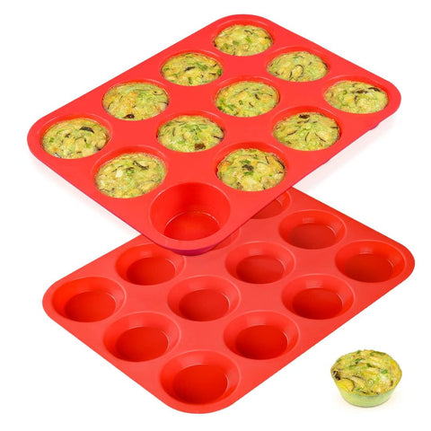 CAKETIME 12-cup silicone muffin pan top view for easy release and even baking.