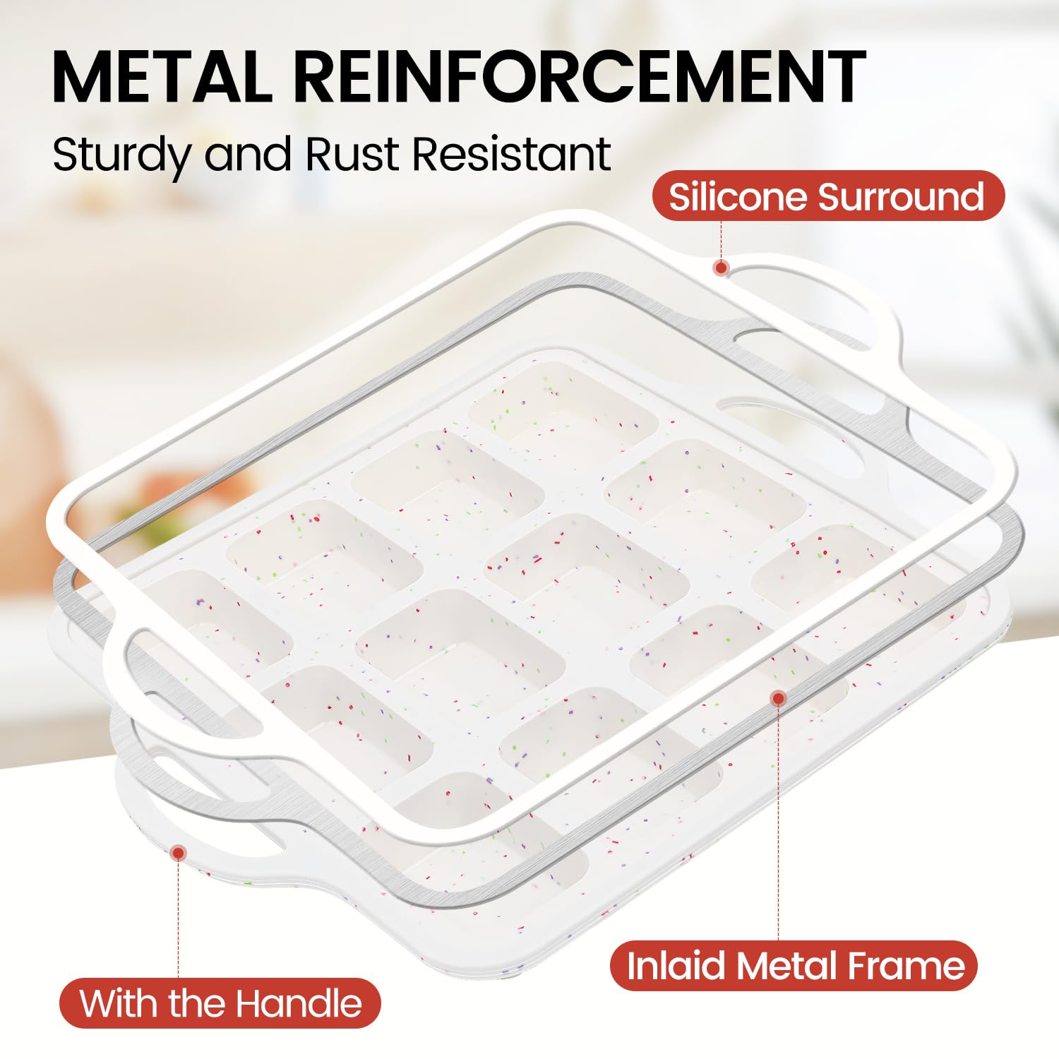 CAKETIME 12-cup silicone loaf pan highlights nonstick surface for easy release.