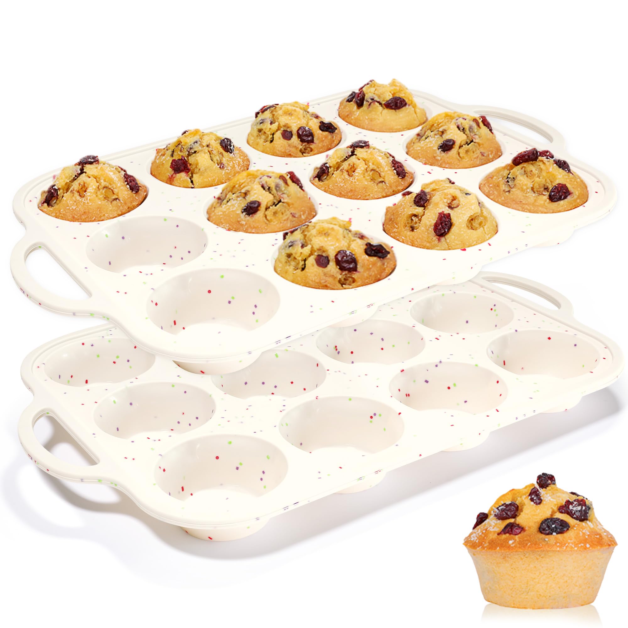 CAKETIME silicone muffin pan with metal reinforced frame for sturdy edge support during baking.