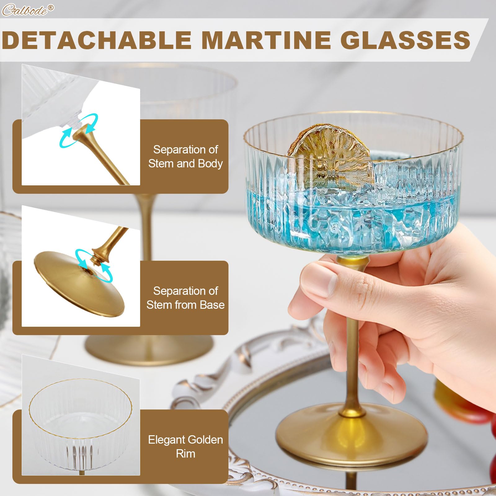 CALBODE 10oz plastic martini glass, shatterproof for outdoor events.
