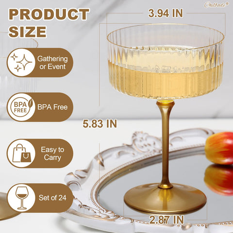 CALBODE ribbed coupe glass with gold rim adds vintage flair to cocktails.
