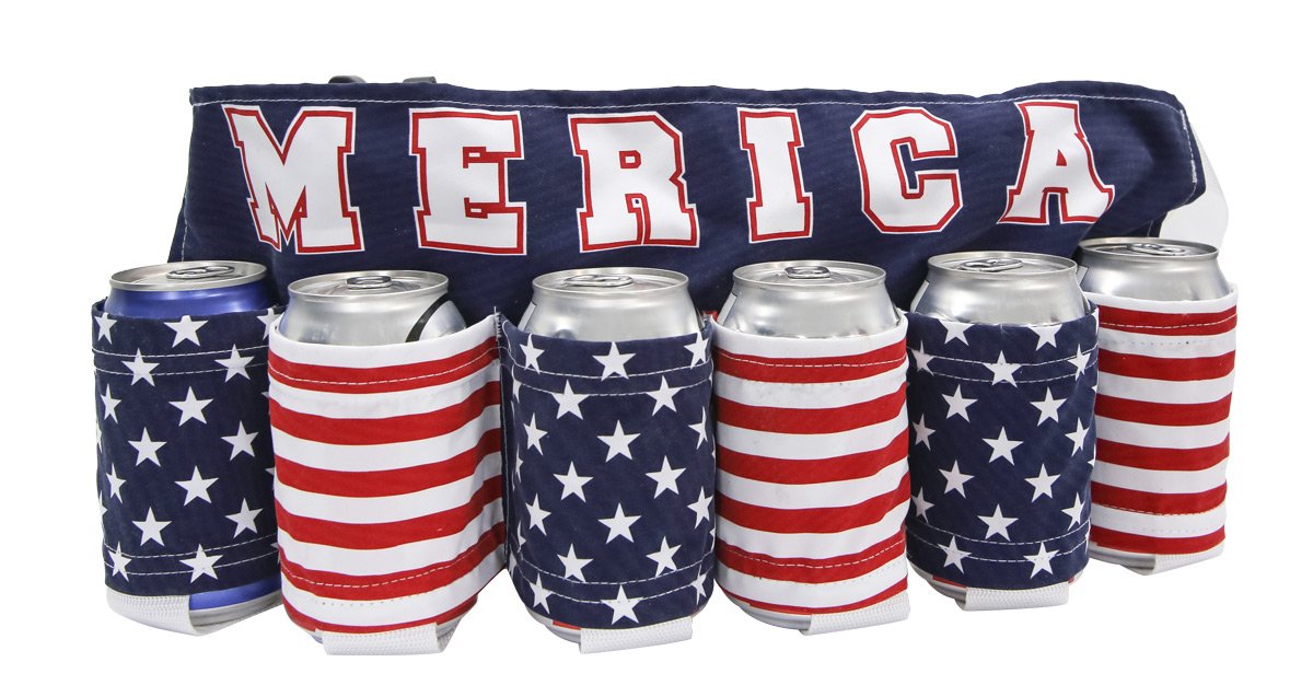 Calhoun Merica Beverage Belt front view showing six-can capacity for outdoor events.