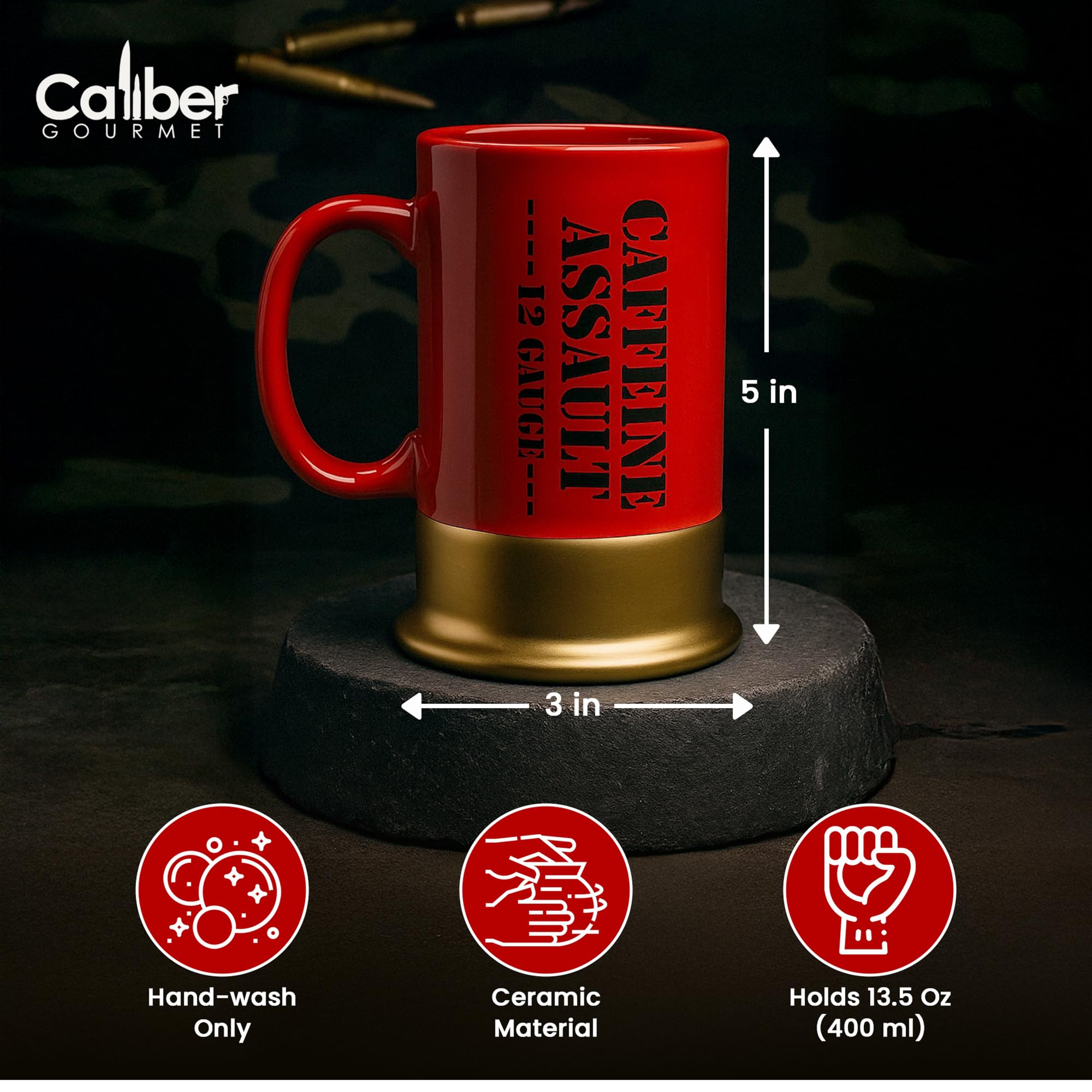 Caliber Gourmet 13.5 oz capacity for hot coffee or tea.