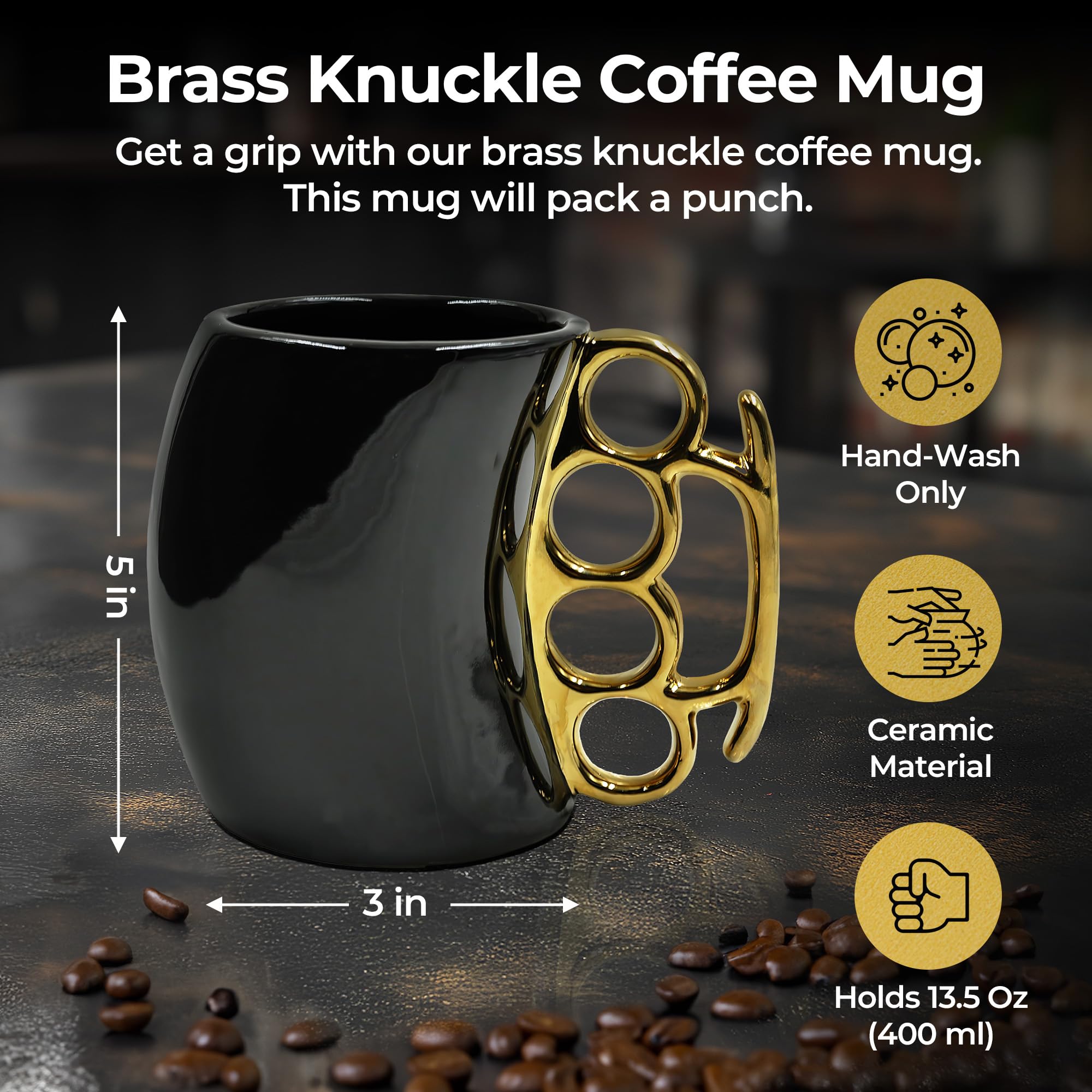 Caliber Gourmet brass knuckles cup side view, easy-grip design for everyday use.