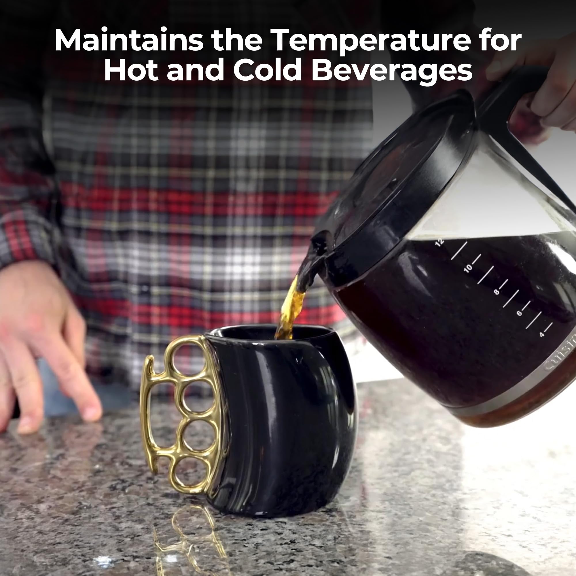 Caliber Gourmet brass knuckles cup ceramic texture close-up with premium finish.