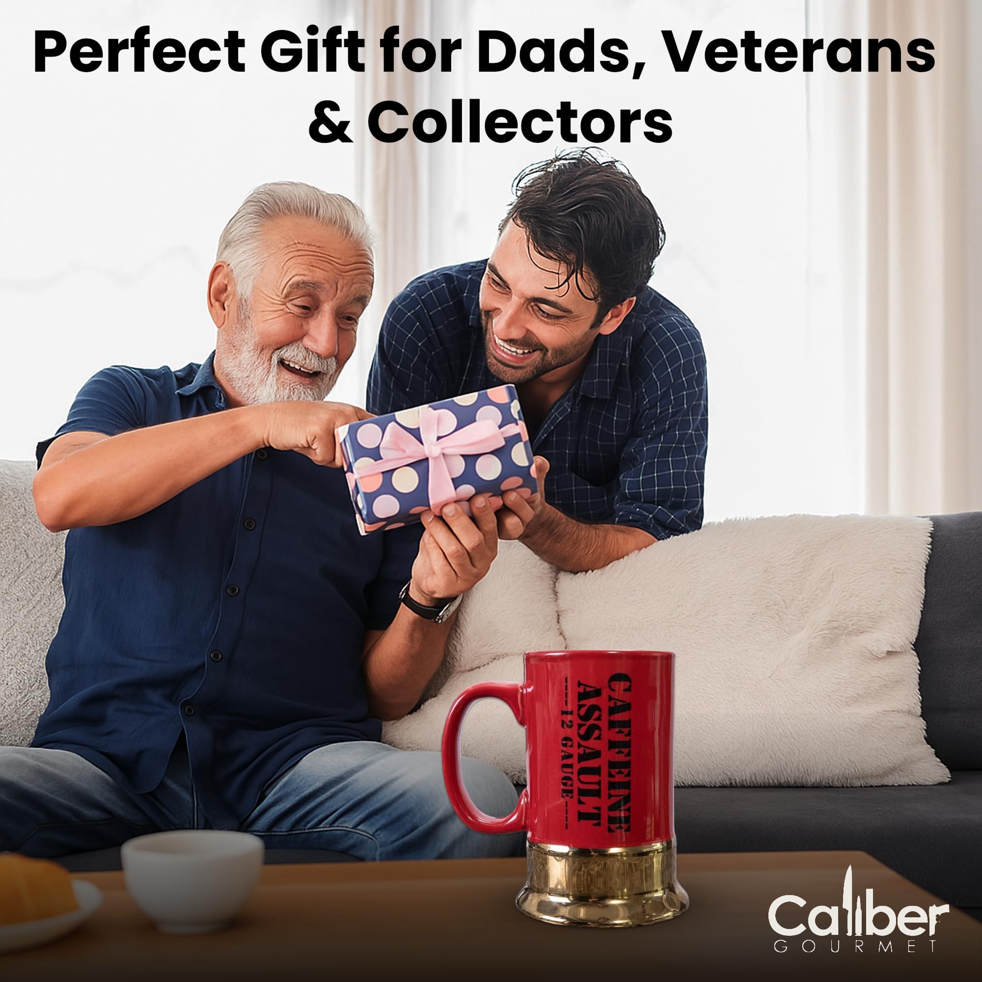 Caliber Gourmet ceramic shotgun shell mug with cylinder-inspired look for bold coffee moments.