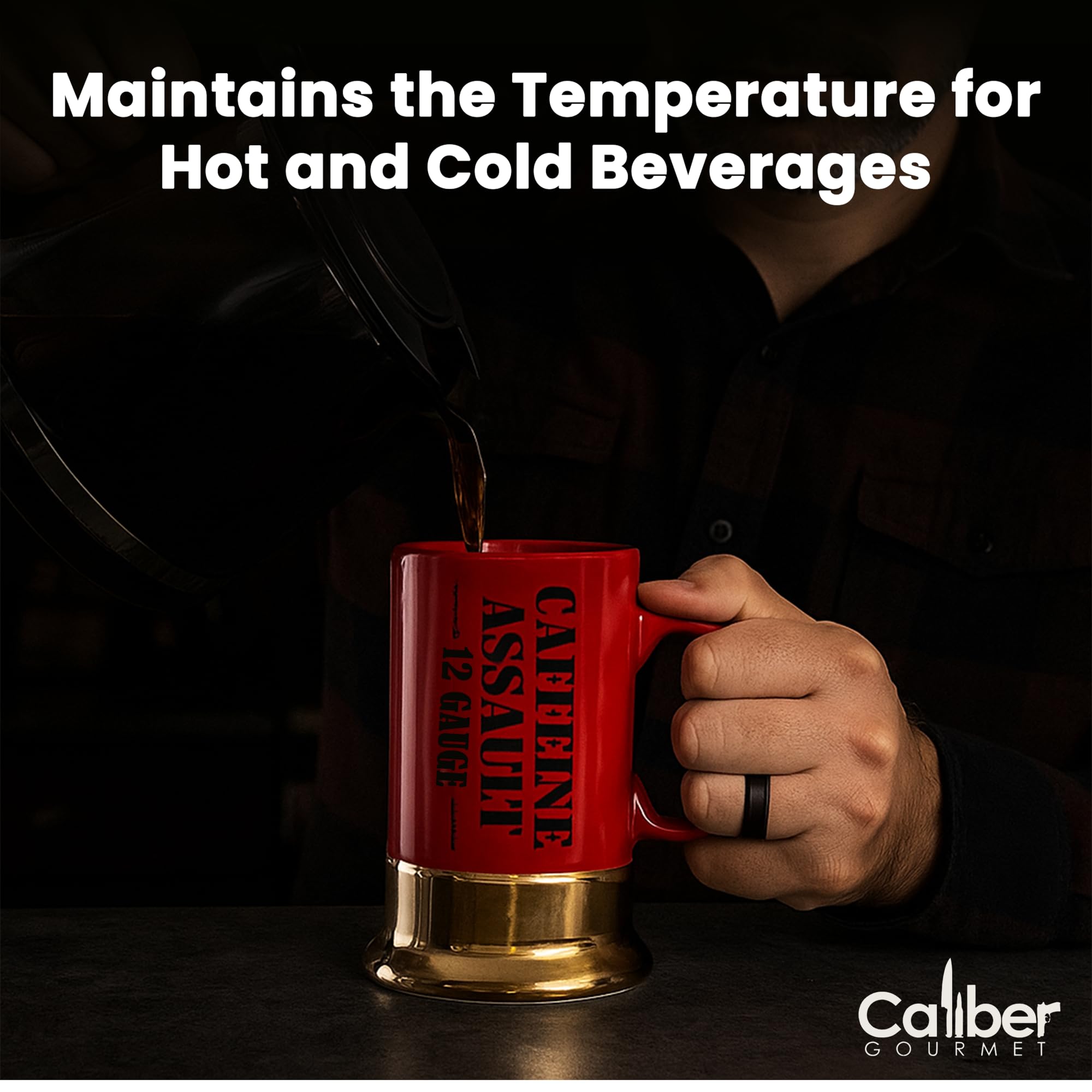 Caliber Gourmet desk centerpiece bullet mug adds rugged charm to any desk.